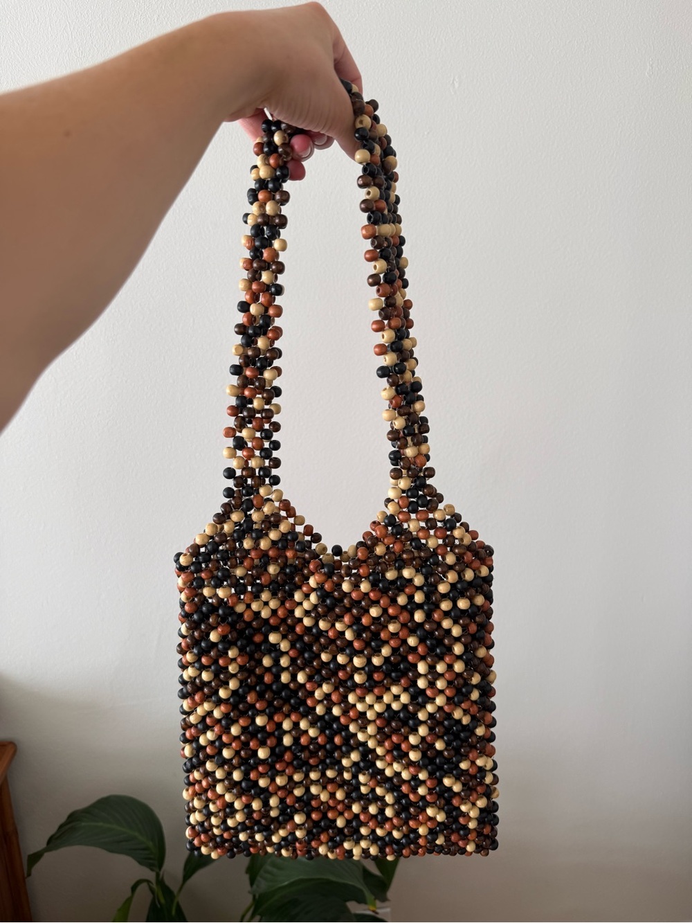 Beaded Mini Bag in Black, Brown & Cream